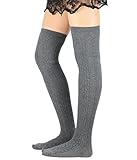 Zando Women Soft Elegant Cotton Knitted Over Knee High Long Stocking Socks H Dark grey