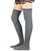 Zando Women Soft Elegant Cotton Knitted Over Knee High Long Stocking Socks H Dark grey