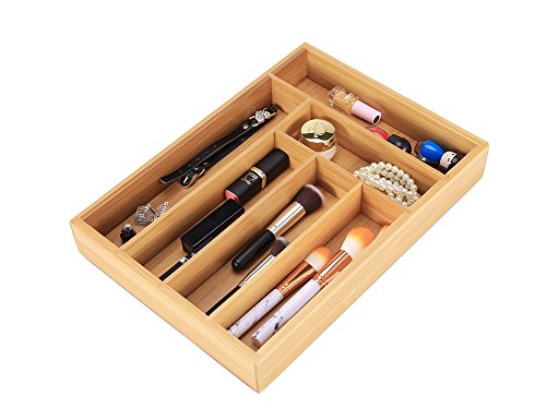 Cutlery Tray Kitchen Utensil Drawer - Bamboo 6 Slot Silverware Drawer Dividers - Storage Wooden Organizer Flatware Holder