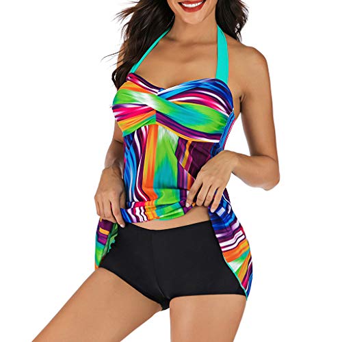 Pongfunsy Women's Swimsuit, Ladies Two Piece Retro Plus Size Swimming Dress Tummy Control Bathing Suit Swimwear 2019 (XXL, Multicolor) - Thumbnail 2