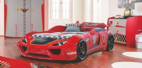 WonderSleep LED Lights Car Kids Bed with a Mattress and Set of Sheets