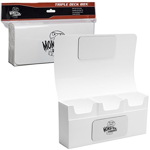 Deck Box- Magnetic Triple Deck Box (WHITE) by Monster Protectors- Fits Mtg Magic, Yugioh, and Pokemon