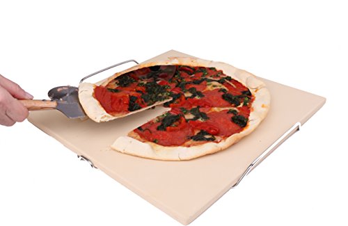 EurKitchen Deluxe Stainless Steel Pizza Cutter and Server, Slice and Serve Pizza, Pie, Cake and More, Wooden Handled Serrated Spatula with Built-in Wheel Cuts and Serves with One Convenient Tool