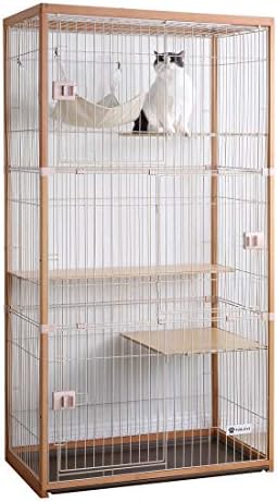 猫 ケージ キャットケージ 3段 木製フレーム ハンモック付 広々 大型 猫ゲージ 高級感