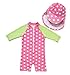 BONVERANO Kids UPF 50+ Sun Protection 3/4 Sleeves One Piece Zip Sunsuit with Sun Cap(12-18 Months, Pink)