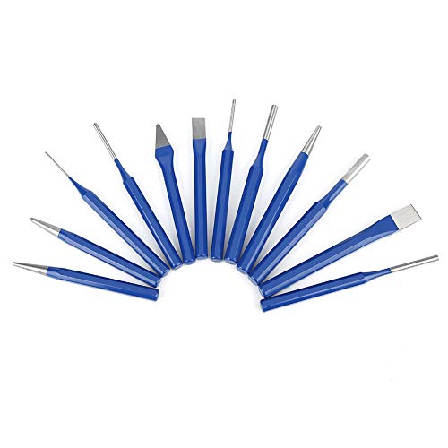 Aufee Punch and Chisel Set, 12PCS Punch Set Chrome-Vanadium Steel Tool for Marking Soft Metal, Leather, Etc