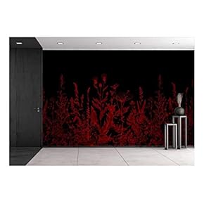Large Wall Mural - Red Flowers on Black Background | Self-Adhesive Vinyl Wallpaper/Removable Modern Wall Decor - 66x96 inches