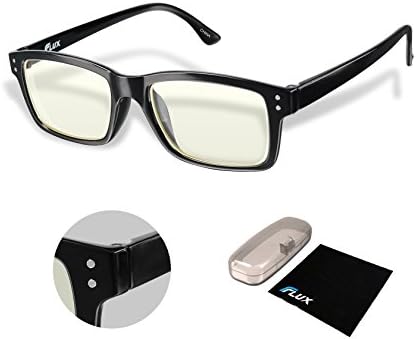 Flux 2016 Protective Computer Glasses with Anti-Glare Blue-Blocking Lens to Reduce Eyestrain UV400 Video Gaming (Black, Amber)