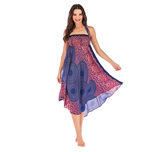Viccki Women Long Hippie Bohemian Gypsy Boho Flowers Elastic Waist Floral Halter Skirt Purple - Thumbnail 4
