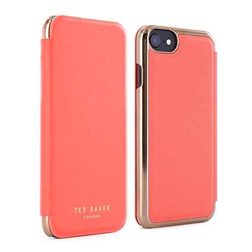 Official TED BAKER® SS16 iPhone 6/6S Case - Luxury Folio Case / Cover in Coral for Professional Women with Built-In Interior Mirror for the Apple iPhone 6 and iPhone 6S - SHANNON - Coral / Rose Gold