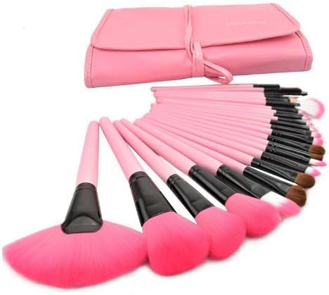 Roll up Case Cosmetic Brushes Kit 24 PCS Pro Wooden Handle Makeup Brush Tool (Black)