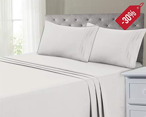 2020 New - HAISHOPS Ultra-Soft Cool Dry Microfiber 4-Piece 1800 Hotel Bedsheets - Deep Pocket 14" - Wrinkle & Fade Free - Hypoallergenic, Embroidery Design (Queen, Sand)