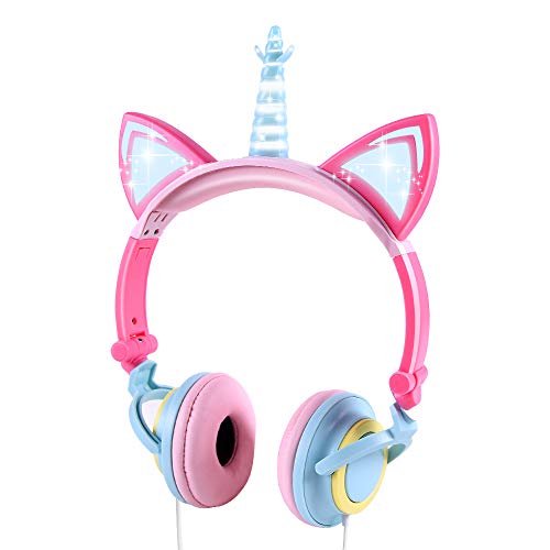 esonstyle Unicorn Kids Headphones Kids LED Light Headband Earphone