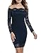 ACEVOG Plus Size Long Sleeve Off Shoulder Lace Bodycon Cocktail Party Dress (Large, Navy Blue)