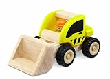 Wonderworld Yellow Miniature Wooden Loader - Push Toy, Movable Latter, Real Rubber Tires + Bonus Driver Included