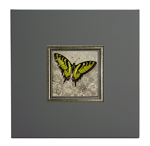 Mini-Kunstdruck auf Papier (Poster) "Gelber Schmetterling III, mit Rahmen aus Holz und grauem Eco-Leder, ohne Glas, 40x40x1.5 cm, ErgoPaul, IGP5453-E1-80SZ2-40x40x1.5