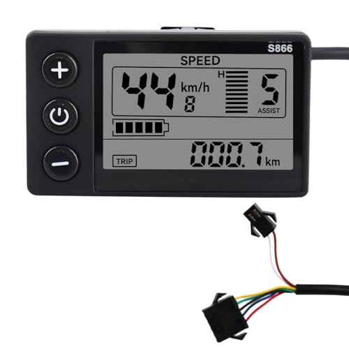 Electric Bike LCD Display Meter, 24V-60V E Bike Display Meter Control Panel with SM Plug Conversion Kit for Electric Scooter 22.2mm/0.9in Handlebars