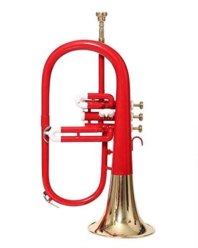 STUDENTS FLUGEL HORN 3 VALVE Bb PITCH RED COLORED + BRASS WITH CASE AND MP - Thumbnail 2