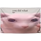 3x5 Feet Cats Meme Flag with Quote "You Did What" with Four Brass Grommets - Polyester Funny Cat Banner for Outdoor or Indoor Decor - Single Sided Tapestries Party or Wall Room Decoration