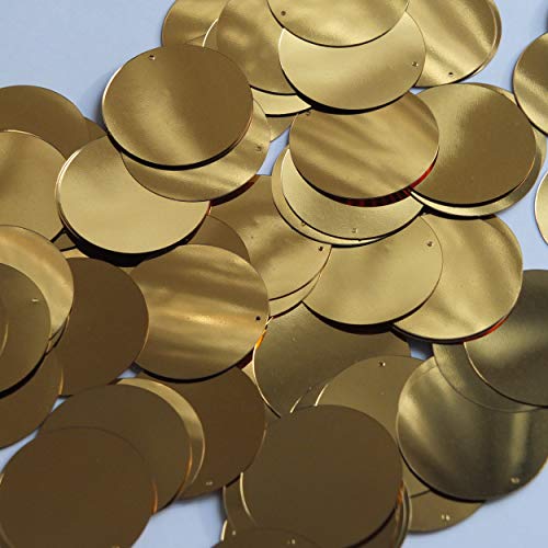 Round Flat Sequin 30mm Very Deep Gold Metallic. Couture Paillettes. Made in USA