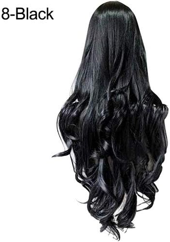qhtongliuhewu 1Pcs Fashion Popular Colorful Cool Perma-long Cosplay Long Curly Big Wavy Hair Wig For Women Black