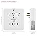 BESTTEN USB Outlet Surge Protector, 4 USB (Max 4.2A) Charging Ports and 3 AC Electrical Sockets, Wall Mount Multi Outlet Extender with 2 Slide Out Phone Holders, ETL Certified, White