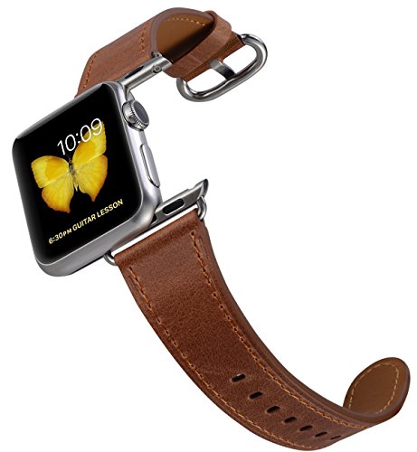 PEAK ZHANG Compatible Iwatch Band 38mm 40mm s/m Women Genuine Leather Replacement Strap Compatible iWatch Series 4 (40mm)/Series 3 2 1 (38mm) Sport Edition, Caramel with Stainless Steel Clasp