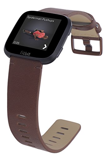 PEAK ZHANG Compatible Versa Bands Men Women Large Size Dark Brown Genuine Leather Wristband Replacement Accessories Fitness Strap Compatible Versa Smart Watch(Cognac)