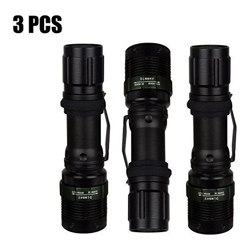 NewVan Tech 3 Pieces 350 Lumen LED Flashlights UltraFire 3W Q5 18650 Battery LED Flashlight LED torch (BLACK)