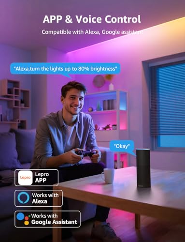 Lepro S1 AI Smart LED Strip Lights 15M RGB+IC, Works with Alexa & Google Assistant, Music Sync, Colour Changing, WiFi Bluetooth App Voice Control, Personalized AI Lighting Designer, Flexible LED Light