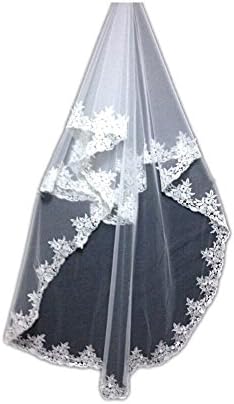 Cheap Short Wedding Veils White/Ivory Two Layer Lace Bridal Veils