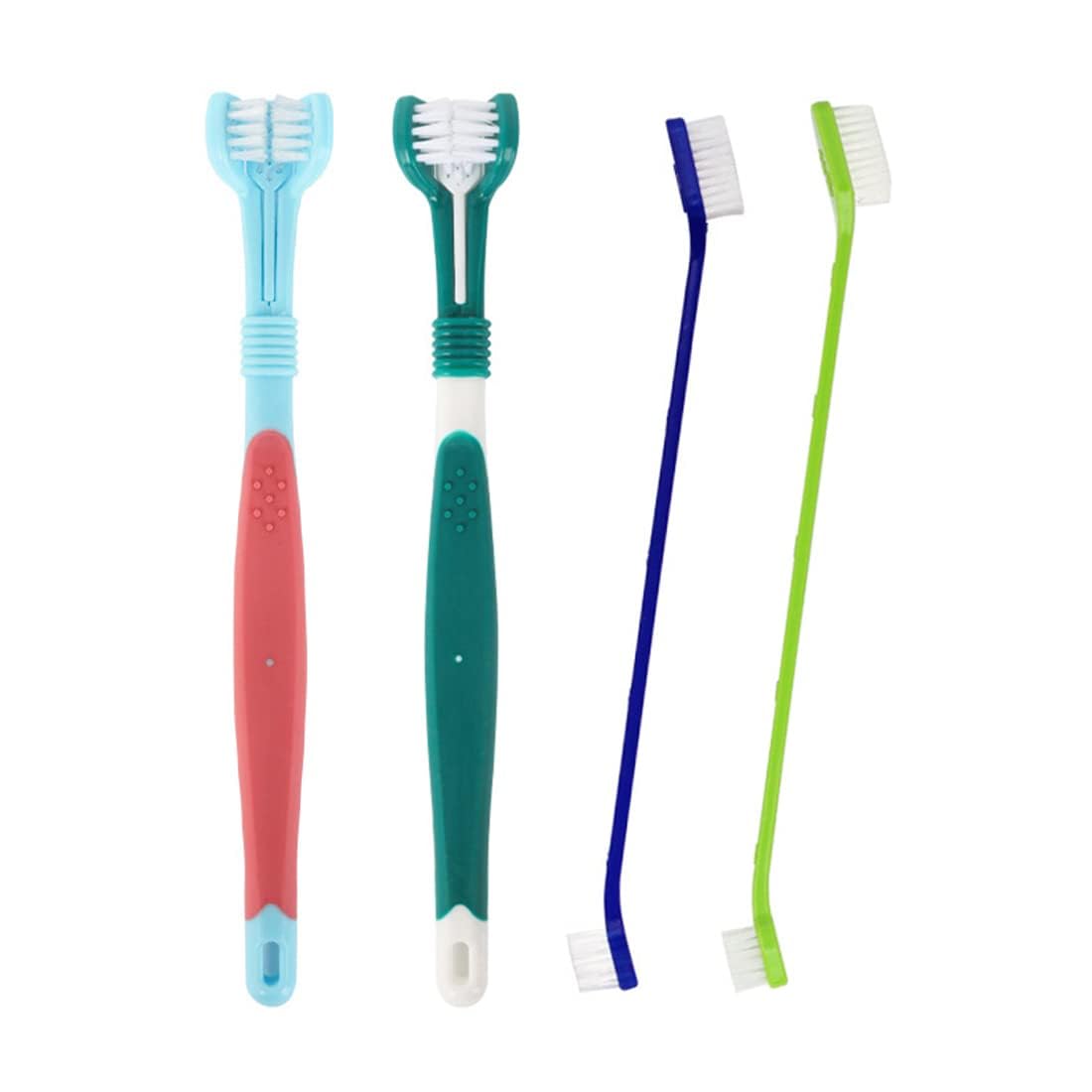 Silicone Dog Toothbrush Set, 4 Pieces, Dog Toothbrush, 2 Pieces 3 Sided Dog Toothbrush, 2 Pieces Double-Sided Toothbrush, Pet Toothbrush, Plastic Pet Toothbrush, for Dogs Cats Cleaning Mouth Tool