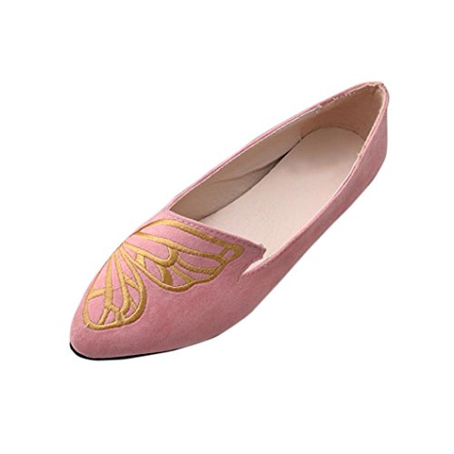 Click Here to See More Images Women's Flats Ladies Embroidery Butterfly Suede Shoes Soft Slip-On Casual Shoes Women Pointed Shoes Single Shoes (US:6, Pink)