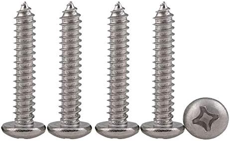 Drenky M5X20 100PCS Phillips Pan Head Screws 304 Stainless Steel Self-Tapping Screws Self-drilling Wood Screws Standard Cross Groove Full Thread Woodworking Fastener (M5X20 100Pcs)
