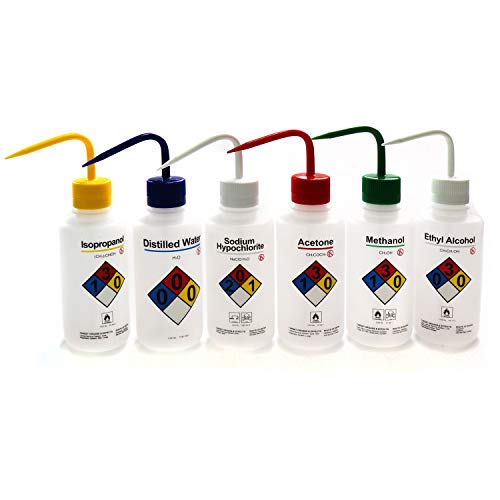 ULAB Scientific Right-to-Know Safety Wash Bottle Set, Acetone, Ethyl Alcohol, Methanol, Isopropanol, Distilled Water, Sodium Hypochloride, Vol.500ml with Draw Tube, UWB1001 - Thumbnail 5