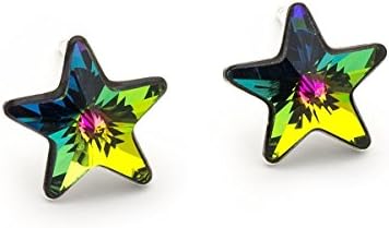 Rainbow Small Swarovski Star Crystal Sterling Silver 925 Stud Earrings 0.4 Inches