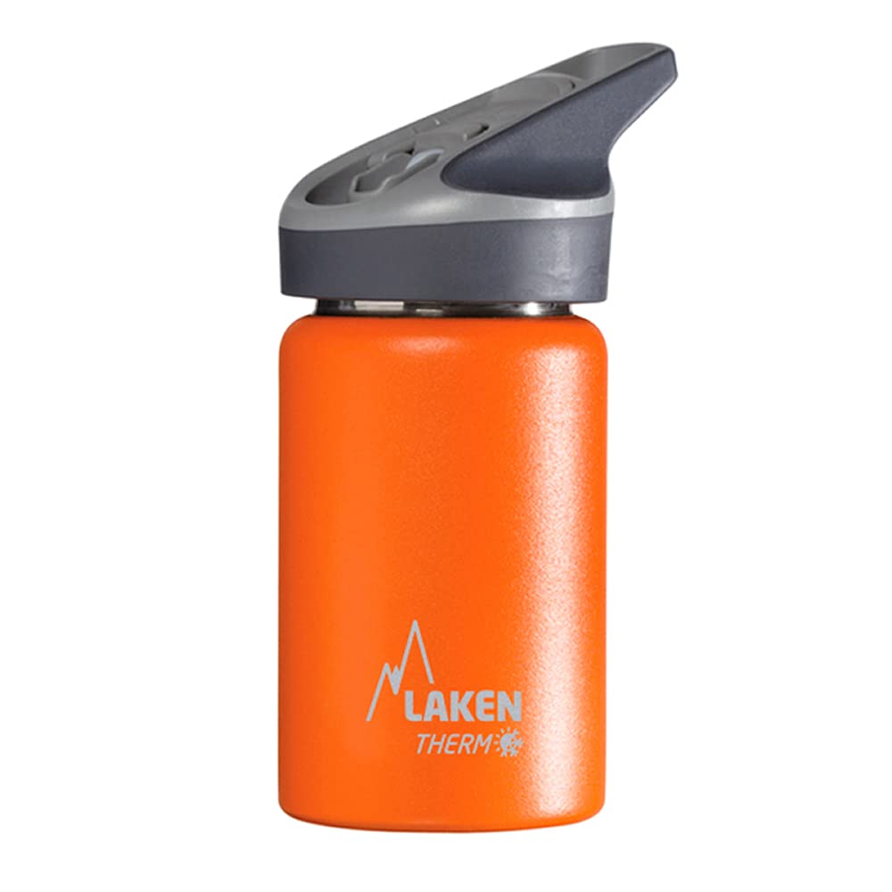 Laken Jannu Kids Insulated Stainless Steel Water Bottle with Straw Cap and Handle 12oz Orange