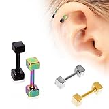 (2pcs) PVD Plated 316L Cubed Cartilage Tragus Earring 16g