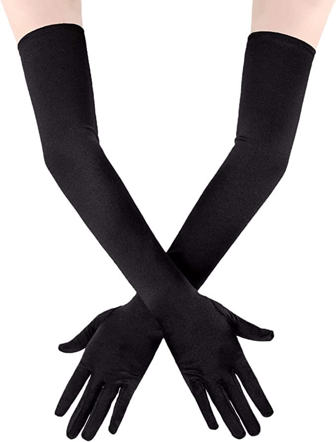 PIQIUQIU Gloves Long Black Satin Gloves Evening Gloves Opera Gloves Black 21 Inch Elbow Gloves for Girls Women