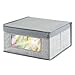 mDesign Medium Soft Stackable Fabric Baby Nursery Storage Organizer Holder Bin Box with Front Window/Lid for Child/Kids Bedroom, Playroom, Classroom, Lido Collection, 6 Pack, Gray