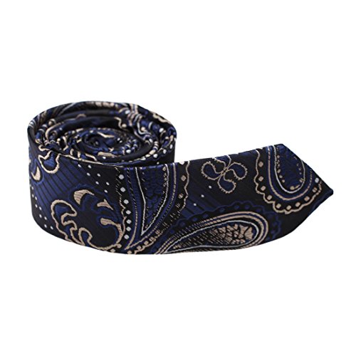 DAE7B09G Black Blue Tan Patterned Microfiber Skinny Tie Fitness For Marriage Narrow Tie By Dan Smith