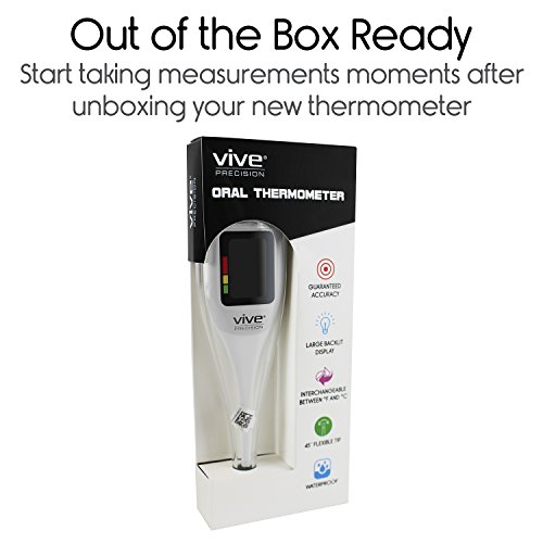 Vive Precision Digital Oral Thermometer - Large Display Axillary Temperature Fever Checker - Fast, Quick Reading, Accurate, Waterproof Electronic Basal Monitor - Medical Temp Detector - Babies, Adults