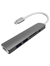 Aidina   Adaptador USB C 6 en 1 con puerto de carga tipo C, base USB C de aleación de aluminio con salida HDMI 4K, 2 puertos USB 3.0, ranura para lector de tarjetas SD TF