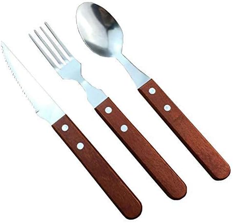 Flatware Set 30 Pieces Stainless Steel Wooden handle Tableware Set Knife Fork Spoon Service for 10