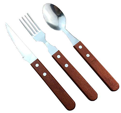 Flatware Set 30 Pieces Stainless Steel Wooden handle Tableware Set Knife Fork Spoon Service for 10