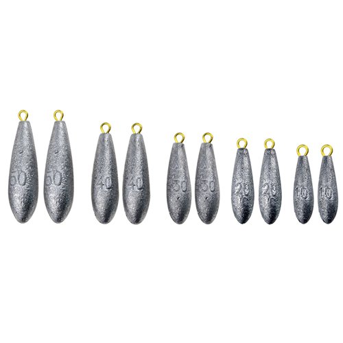 WGCD 10 PCS Bullet Raindrop Shape Lead Fishing Sinkers Weights 10g 20g 30g 40g 50g (10-50g)