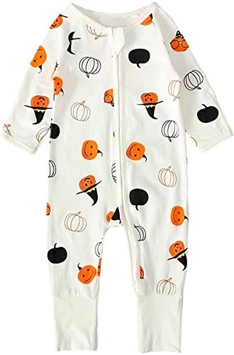 Baby Boys Girls Halloween Clothes Newborn Ghost Long Sleeve Romper Toddler Pumpkin Print Jumpsuit Halloween Outfits