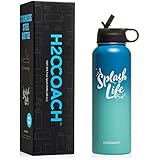 Stainless Steel Water Bottle | Insulated 40 oz, Large 1 Liter (1.18L), Motivational, Wide Mouth | Drink More (Blue Mint)