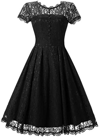 Women's Vintage Lace Dress,Toponly Spring Summer Women Cotton Blend Floral Lace Short Sleeve Vintage Lady Party Swing Bridesmaid Dress (Fashion Black, 2XL)