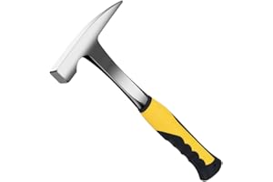 A PEERLESS SHOVEL 23-ounce Pointed Rock Hammer, All-Steel Masonry Brick Hammer with Shock-Reducing Handle, Suitable for Rock Excavation, Geological Research, Exploration, Mining, Fossil Digging, and Masonry (yellow)